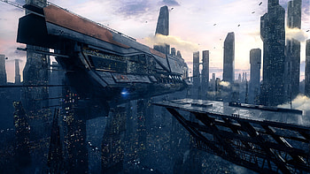 Spaceship Scifi City, spaceship, scifi, artist, artwork, digital-art, skycrapper, city HD wallpaper