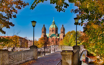 Church in Munich, Germany, bridge, lanterns, Germany, church HD wallpaper