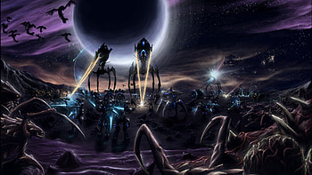starcraft, robots, planet, space HD wallpaper