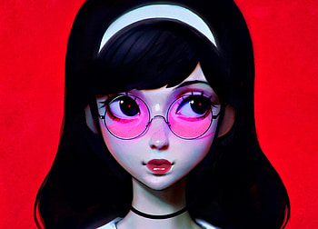 Pink glasses, fantasy, art, brunette, red, kuvshinov-ilya, girl HD wallpaper
