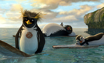 Cody, Big Z, surfboard, surfer, surfing, water, penguin, movie, surf's up HD wallpaper