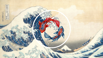 Koi, Great Wave off Kanagawa HD wallpaper
