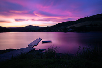Sunset At Ladybower Reservoir Pier Side , sunset, lake, nature, pier HD wallpaper