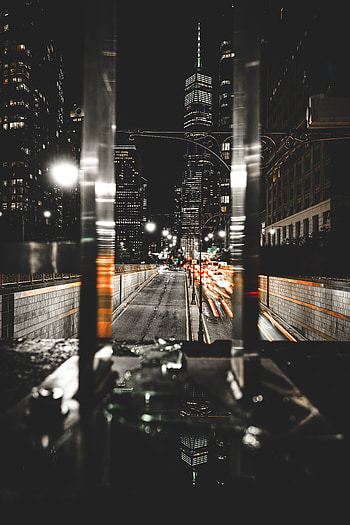 Building, Lights, Dark, Night City, Street HD phone wallpaper