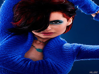 BLUERED, blue, red, dress, hair, woman, female HD wallpaper