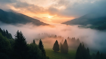 Sunrise Serenity: Mountain Fog Landscape, landscape, mountain, fog, sunrise HD wallpaper