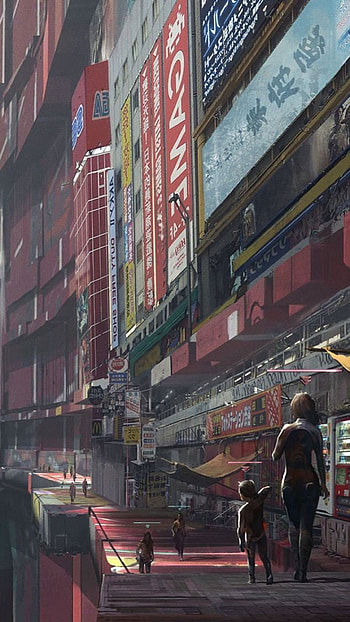 Brown concrete buildings, Cyberpunk fan art, Fantasy city HD phone wallpaper