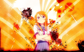 Kanzaki-Hiro, sexy, hot, uniform, cute, girl, school uniform, long hair, orange, anime girl, anime, abstract, blonde hair, female HD wallpaper