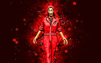 Money Heist, , red neon lights, Fire Battlegrounds, Garena Fire characters, Money Heist Skin, Garena Fire, Money Heist Fire HD wallpaper
