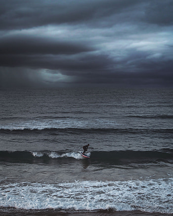 Sports, Sea, Waves, Serfing, Ocean, Mainly Cloudy, Overcast, Surfer HD phone wallpaper