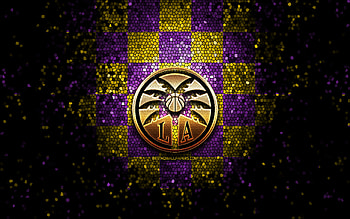 Los Angeles Sparks, glitter logo, WNBA, yellow violet checkered background, basketball, american basketball team, Los Angeles Sparks logo, mosaic art HD wallpaper
