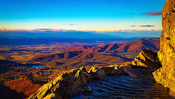 Stony Man Summit near sundown in Shenandoah National Park, Virginia, hills, fall, colors, sky, rocks, forest, usa, sunset HD wallpaper