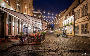 Evening in Riga, Latvia, lights, Latvia, street, Riga, old town, evening HD wallpaper