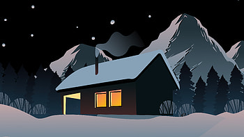 Snowy House In Mountains , house, mountains, artist, artwork, digital-art, illustration HD wallpaper