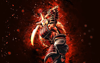 Juggernaut, , orange neon lights, Dota 2, monster, Dota 2 characters, Juggernaut Guide, artwork, Juggernaut Dota 2 HD wallpaper