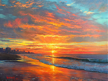 Myrtle Beach Morning, sea, reflection, painting, clouds, sky, sunset, beach HD wallpaper