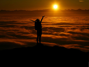 Girl Mountain View, mountains, sunset, sunrise, nature HD wallpaper