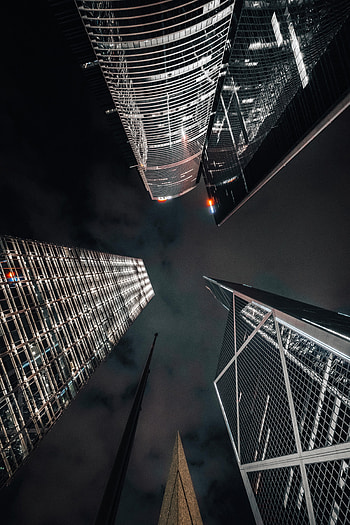 Cities, Night, Architecture, Dark, Skyscrapers, Bottom View HD phone wallpaper