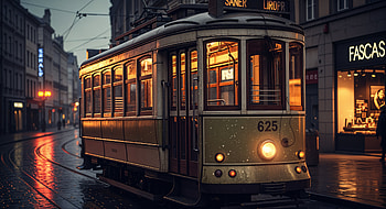 Vintage Tram at Dusk — HD wallpaper
