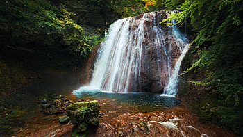 Otaki Fall, Nagano, Japan, autumn, trees, river, rocks, cascade HD wallpaper