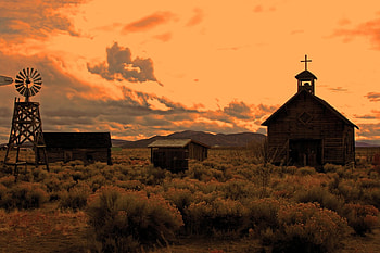 homestead, house, outhouse, grass, church HD wallpaper