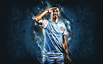 Manuel Pucciarelli, Melbourne City FC, Italian soccer player, portrait, blue stone background, grunge art, Pucciarelli Melbourne City HD wallpaper