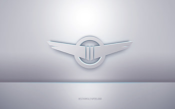 Rezvani 3d white logo, gray background, Rezvani logo, creative 3d art, Rezvani, 3d emblem HD wallpaper