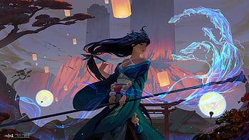 Fantasy girl, blue, fantasy, light, lantern, luminos, girl, weiziqi, dark, night HD wallpaper