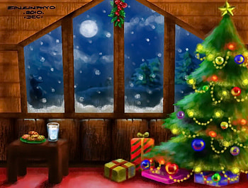 Merry Christmas, night, colorful, stars, snowflakes, holiday, moonlight, moon, snow, new year, table, mood, window, gifts, tree, decoration, merry, christmas HD wallpaper