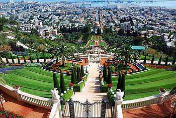 Wondrous park, stairs, city, haifa, trees, building, grass, landscaping HD wallpaper