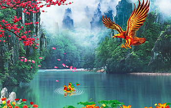 Beauty of the lake, bird, trees, water, lake, mountain HD wallpaper