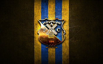 Paradou FC, golden logo, Algerian Ligue Professionnelle 1, yellow metal background, football, Algerian football club, Paradou AC logo, soccer, Paradou AC HD wallpaper