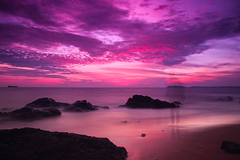 Nature, Sea, Twilight, Violet, Coast, Silhouette, Shadow, Dusk, Purple HD wallpaper