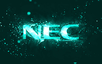 NEC turquoise logo, , turquoise neon lights, creative, turquoise abstract background, NEC logo, brands, NEC HD wallpaper
