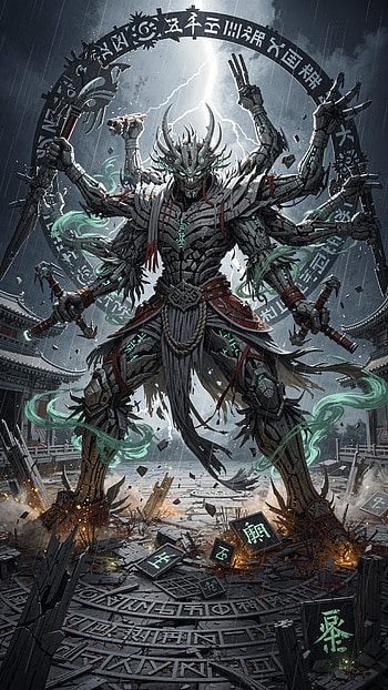 Runebound Stormwarden / Tempest Rune Titan / Shattergloom Warlord / Ghoststeel Sentinel, demon, Dark Fantasy HD phone wallpaper