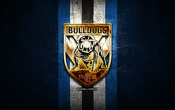 Canterbury Bulldogs, golden logo, National Rugby League, blue metal background, australian rugby club, Canterbury Bulldogs logo, rugby, NRL HD wallpaper