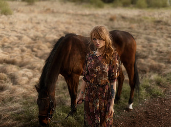 A Sweet Friendship.., style, horse, cowgirl, fun, brunettes, fashion, outdoors, ranch, field, girls, women, models, Anastasia Shcheglova, western, female HD wallpaper