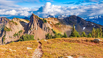North Cascades, Washington, sky, rocks, usa, trees, clouds, landscape HD wallpaper