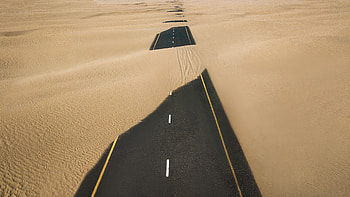 Road Covered in Sand Dunes, landscape, sand, desert, man made, road, sand dune HD wallpaper