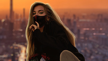 Girl Mask City Outdoor , mask, artist, artwork, digital-art HD wallpaper