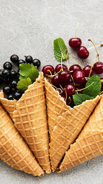 Fruit waffle cones, Summer delight, Fresh flavors, Waffle treat HD phone wallpaper