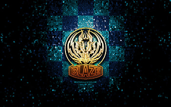Coventry Blaze, glitter logo, Elite League, blue checkered background, hockey, english hockey team, Coventry Blaze logo, mosaic art HD wallpaper