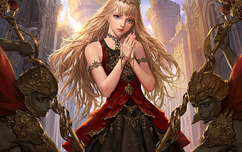 Fantasy girl, blonde, fantasy, art, red, legend of the cryptids, girl, luminos, beauty HD wallpaper