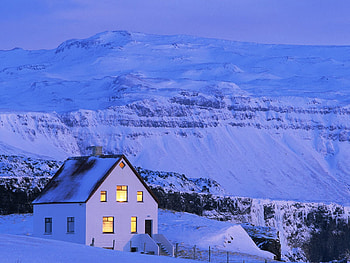 Nature, Windows, Mountains, Snow, Shine, Light, House HD wallpaper