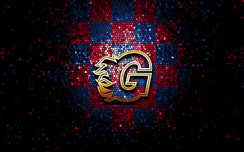 Guildford Flames, glitter logo, Elite League, purple black checkered background, hockey, english hockey team, Guildford Flames logo, mosaic art HD wallpaper