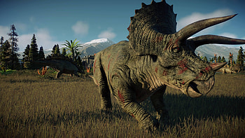 Triceratops, Triceratops vs Stegosaurs, Jurassic World Evolution HD wallpaper
