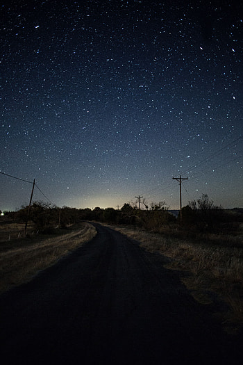 Nature, Night, Road, Turn, Markup, Starry Sky HD phone wallpaper