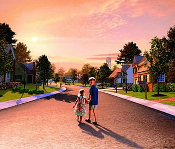 Brother and Sister Coming Home, street, girl, houses, boy HD wallpaper