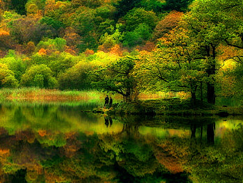 Autumn day, colorful, day, reflection, men, colors, autumn, nature, lake HD wallpaper