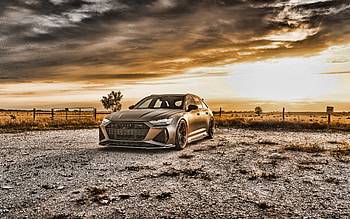 2021, Audi RS6 Avant, , front view, exterior, sunset, sports wagon, matte black RS6 Avant, tuning RS6 Avant, German cars, Audi HD wallpaper